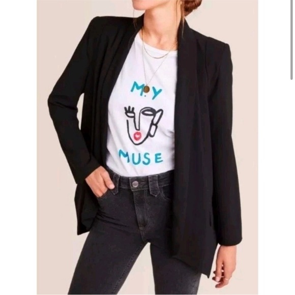 Anthropologie Cartonnier Cornerstone Open Drapey Black Blazer Suit Jacket - Picture 4 of 10